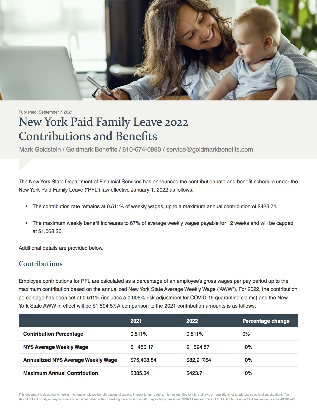 New York Paid Family Leave 2022 Contributions and Bene ts